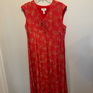 Talbots Sleeveless Orange/Gold V-Neck Midi Dress - 14p